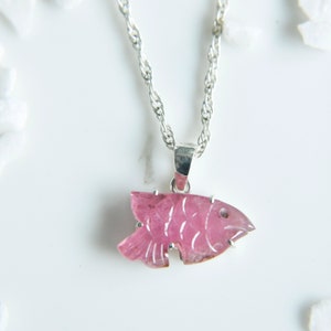 Tourmaline fish pendant, Tourmaline pendant, Pink Tourmaline pendant, Tourmaline fish carvings, Fish pendants, 925 silver pendants, Handmade