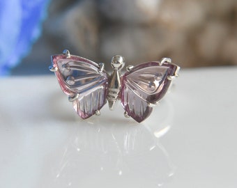 Butterfly Tourmaline rings, Tourmaline carved Butterfly rings, Pink Tourmaline butterfly, 925 silver rings, Butterfly rings for women