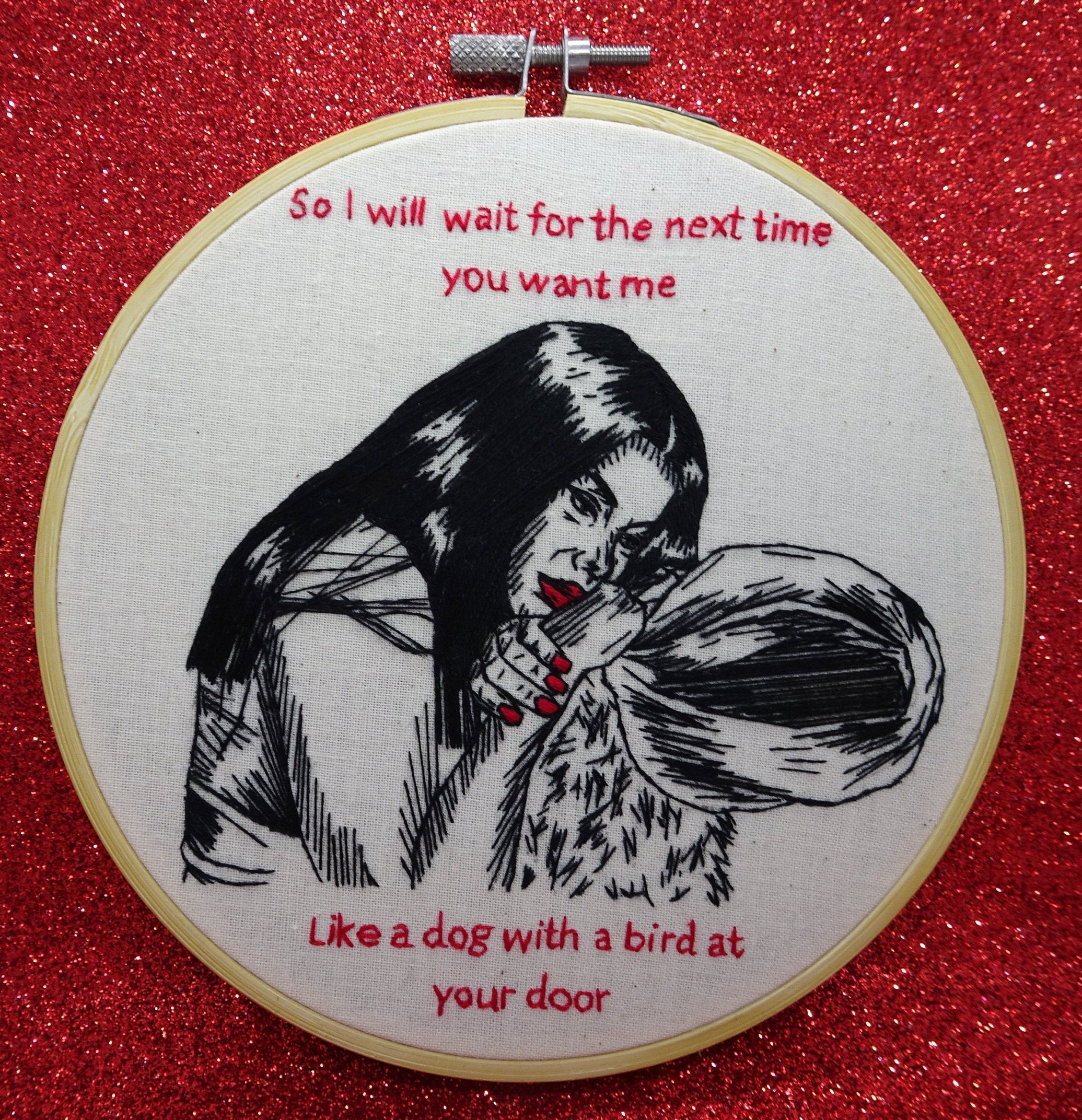 moon song 'if i could give you the moon i would give you the moon' Phoebe Bridgers lyric embroidery hoop wall art