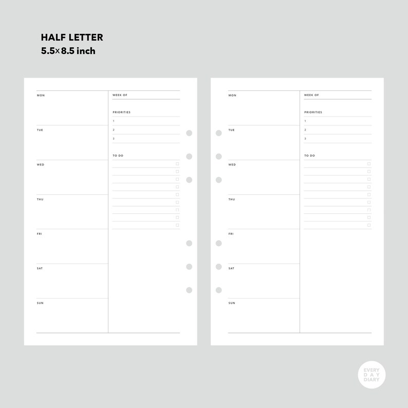 Weekly Planner Half Letter Size Printable Half Letter Weekly Etsy