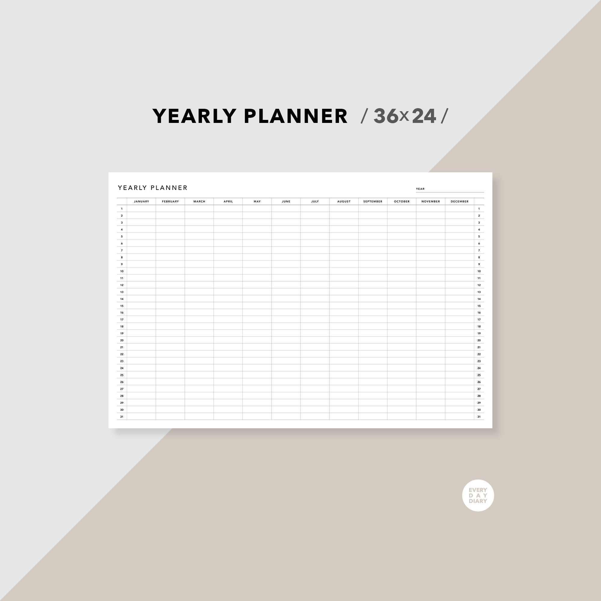 Printable Yearly Planner Wall Yearly Planner Wall Calendar Etsy