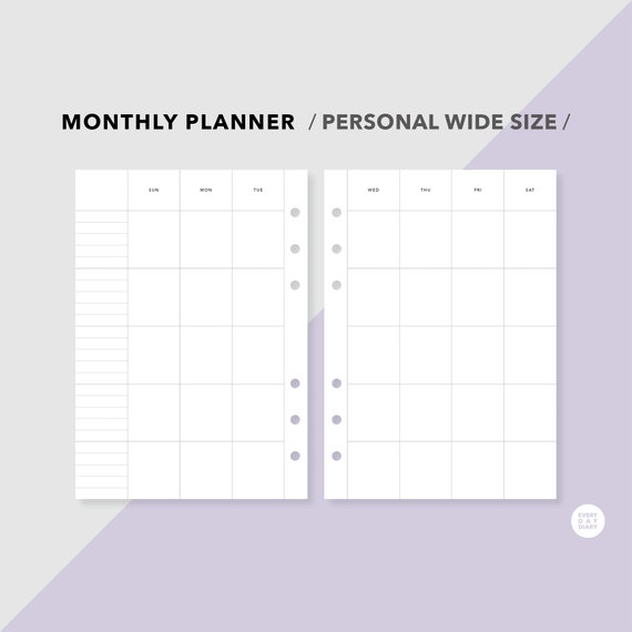Monthly Planner Personal Wide Size Printable Personal Wide Etsy