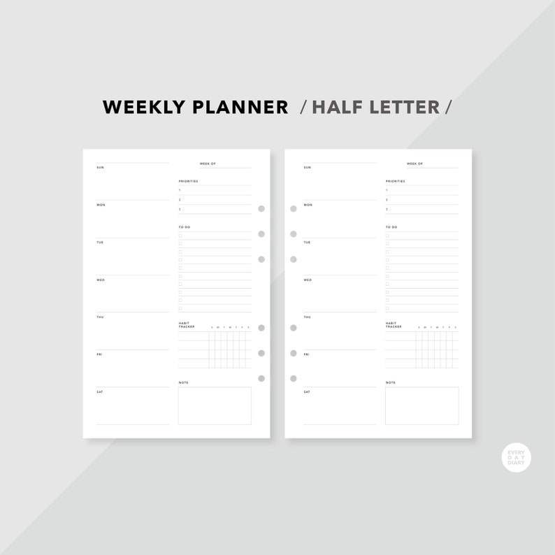 Weekly Planner Half Letter Size Printable Half Letter Weekly Etsy