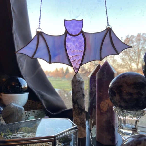 Purple stained glass bat sun catcher