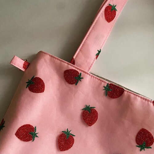 Handmade Pink Strawberry Glitter Tote Bag Tote Bag Cute Etsy