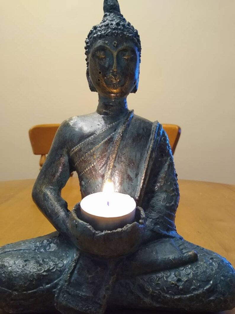 Large sitting Buddha candle holder. Etsy