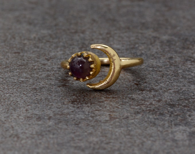 brass moon ring moon phase silver ring adjustable ring crystal moon phase ring triple moon ring bohemian witchy ring,celestial