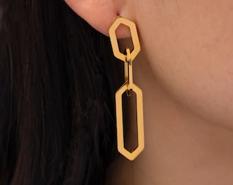 14k Gold Paperclip Earrings, Solid Gold Paperclip Chain, Dangling Earrings, Trendy Earrings, Plain Gold Earrings, Simple Earrings, Talia