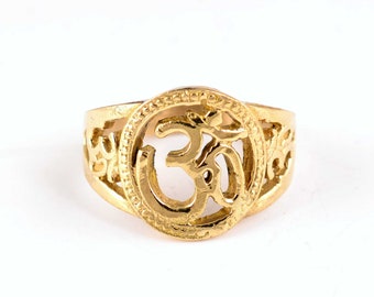 rass Ohm Ring, Buddhist ring, Meditation ring, Mantra ring, Gold brass ring, Men Ring,  Vintage Ring, Dainty Ring, Handmade Ring,