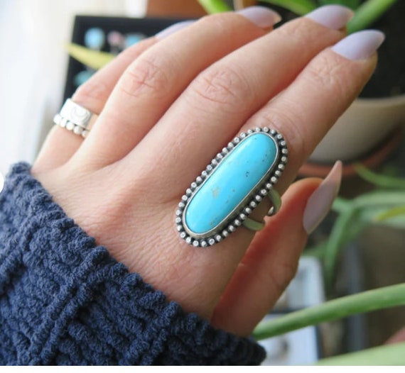 Sterling Silver Statement Turquoise Ring, Boho Ring, Silver Ring, Turquoise  Ring,tuquoise Ring, Sterling Silver Handmade Turquoise Ring,ring 