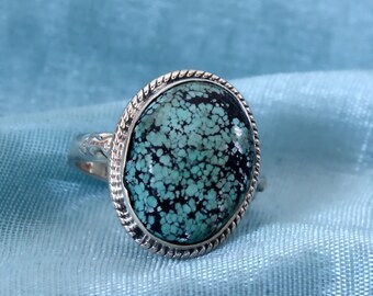 Sterling Silver Statement Turquoise Ring, Boho Ring, Promise Ring, Wedding Ring, Stackable Ring, Natural Gemstone Ring, Midi Ring,