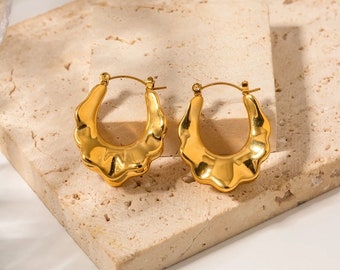 Abstract Earrings, Irregular Earrings, Gold Abstract Earrings For Women, Gold Huggie Hoop Earrings, Melted Hoop Earrings, Abstract Jewelry