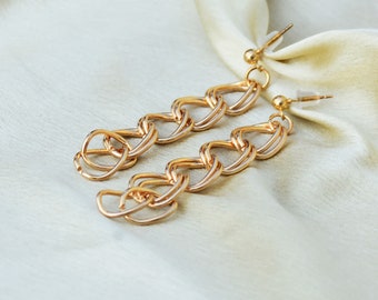 gold linked chain earrings, dangle earrings, hypoallergenic earrings, dangle drop linked chain earrings, engagement earrings