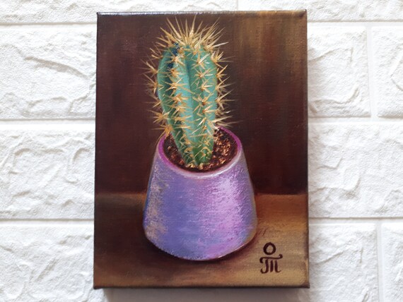 Painting Cactus Original Oil Painting Small Artwork Succulent Wall art