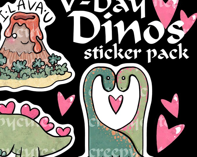 Valentines Day Dinosaurs | Vinyl Stickers | Set of 3 | Holiday Pack