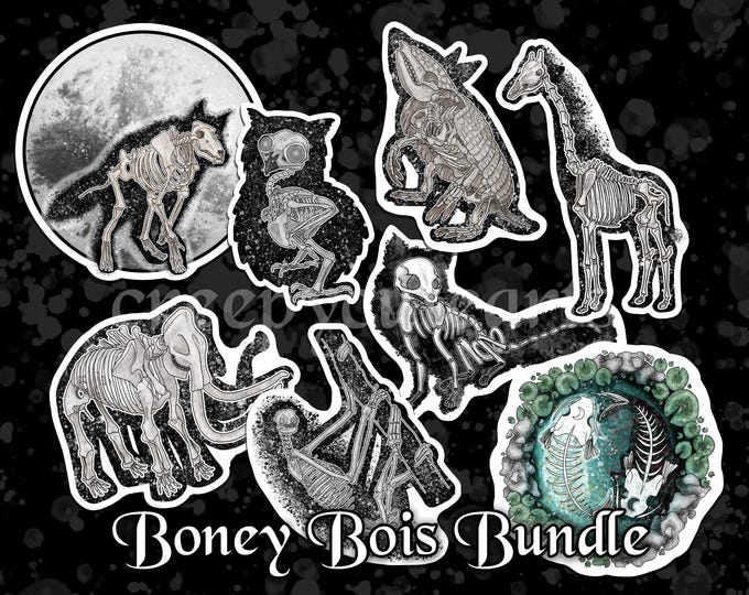 Boney Boi's Bundle | Vinyl Sticker Pack | Set of 8 | Skeleton Animal | Gothic Gift | Oddities