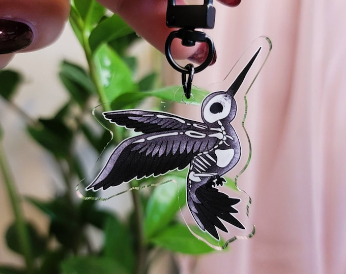 Skeleton Hummingbird | Acrylic Keychain | Creepy Animal | Double Sided