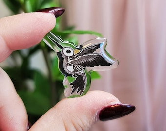 Skeleton Hummingbird Pin | Heart Backer | Acrylic