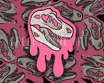 Drippy Skull | Vinyl Sticker | Valentines Day Dinosaurs
