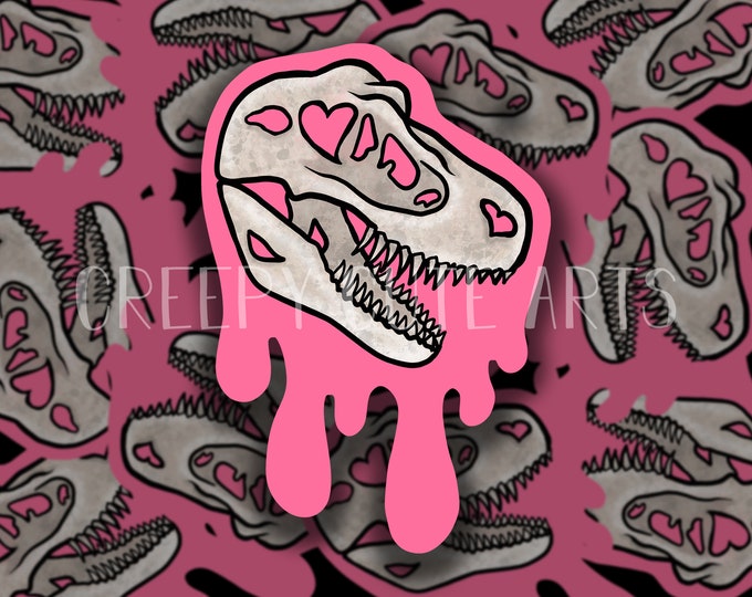 Drippy Skull | Vinyl Sticker | Valentines Day Dinosaurs
