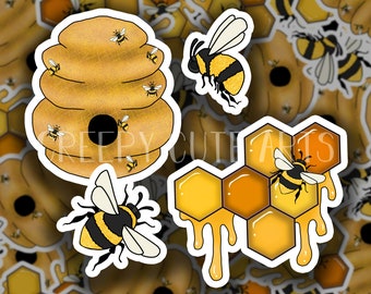 Bee Hive Honeycomb | Vinyl Sticker Variety Pack | Set of 4 | Cute Nature Art