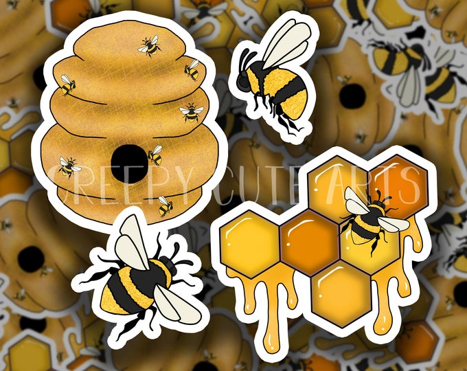 Bee Hive Honeycomb | Vinyl Sticker Variety Pack | Set of 4 | Cute Nature Art
