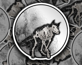 Wolf Skeleton Sticker | Mirror Moon, Waterproof Vinyl