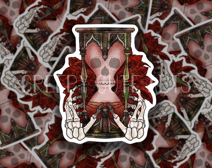 Death Clock | Vinyl Sticker | Skeleton Hourglass