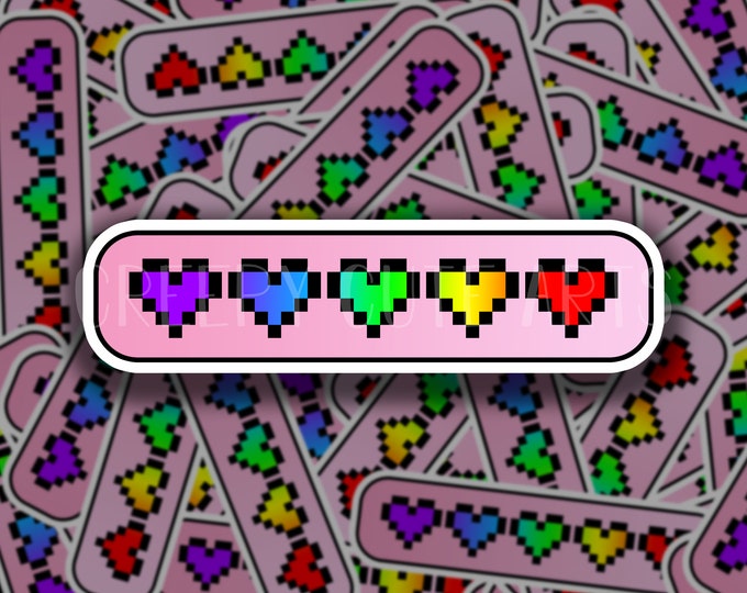Rainbow Heart Health Bar | Vinyl Sticker | LGBTQ Pride
