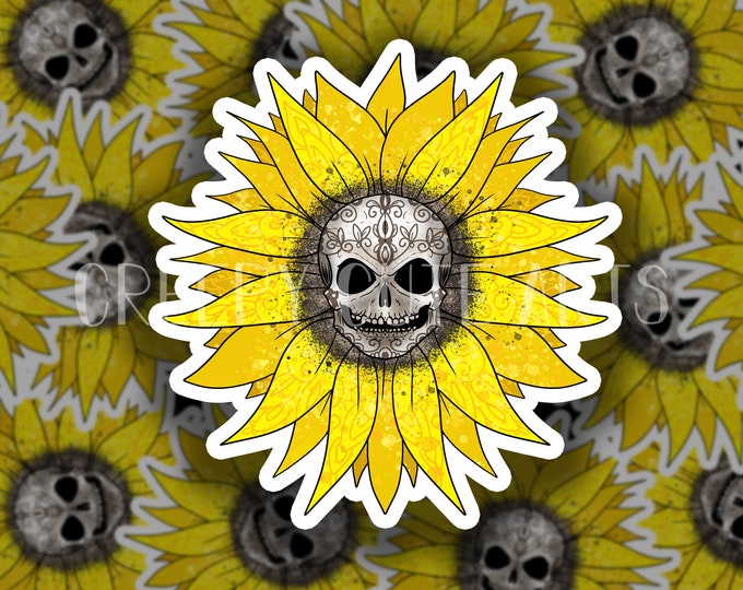 Sunflower Skull | Vinyl Sticker | Nature Art Tribal