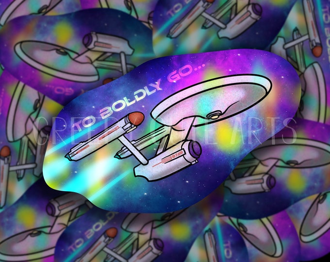 Boldly Go | Vinyl Sticker | Spaceship Galaxy | Fan Art | Space Starship