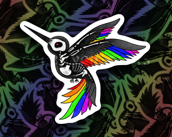Hummingbird | Vinyl Sticker | Rainbow Skeleton | UPDATED DESIGN