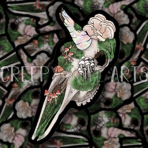 Unicorn Skull  | Glitter Horn | Vinyl Sticker | Skeleton Fantasy