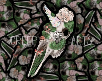 Unicorn Skull  | Glitter Horn | Vinyl Sticker | Skeleton Fantasy