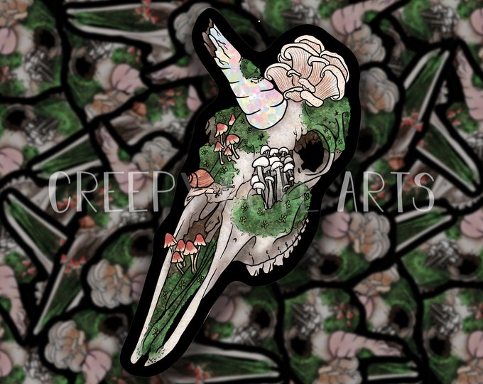 Unicorn Skull  | Glitter Horn | Vinyl Sticker | Skeleton Fantasy