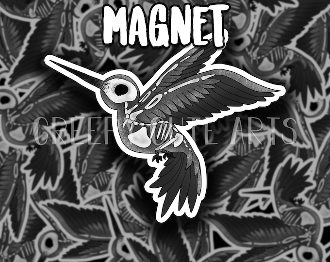 Skeleton Hummingbird | Refrigerator Magnet | Fridge Art