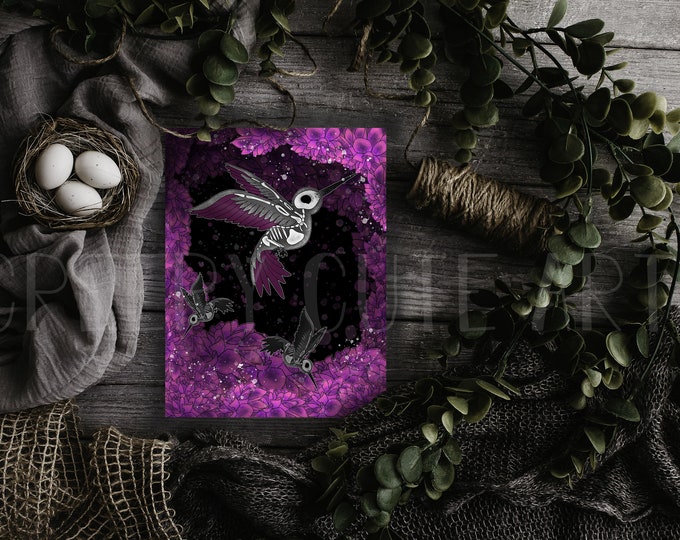 Skeleton Hummingbirds | 5x7 Art Print | unframed