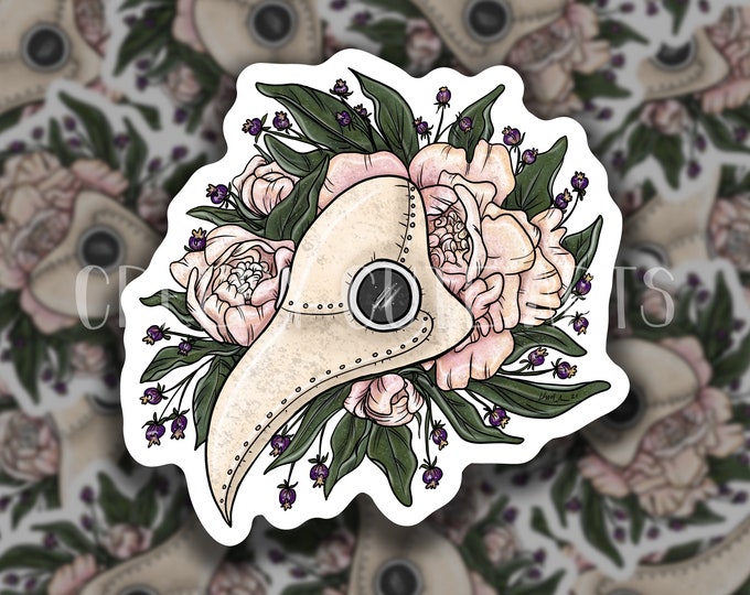Plague Doctor Mask | Vinyl Sticker | Floral Peony
