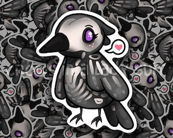 Cute Crow Bones Vinyl Sticker | Gothic Decal