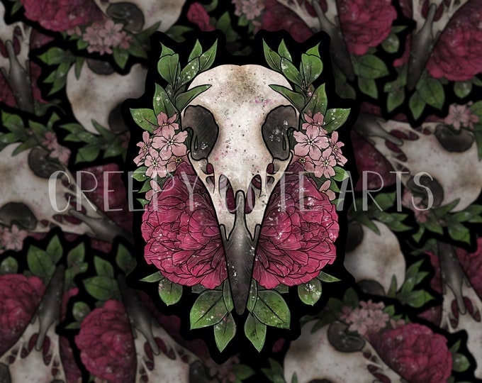 Crow Skull  | Vinyl Sticker | Skeleton Floral