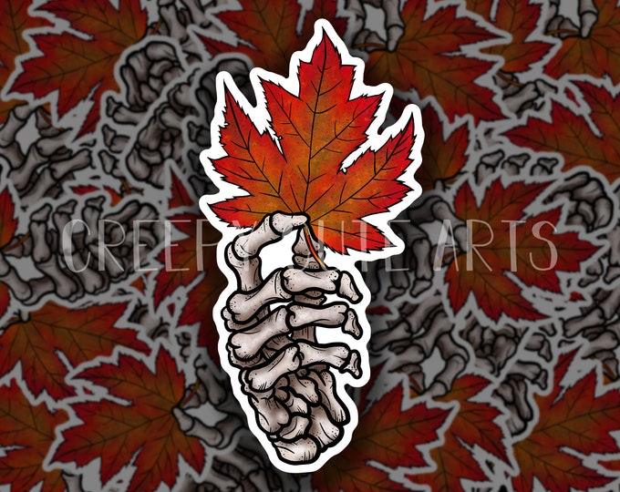 Everything Dies | Vinyl Sticker | Skeleton Fall | Autumn Bones | Maple Leaves