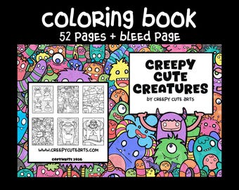Creepy Creatures Coloring Book: 52 Pages with Bleed Page