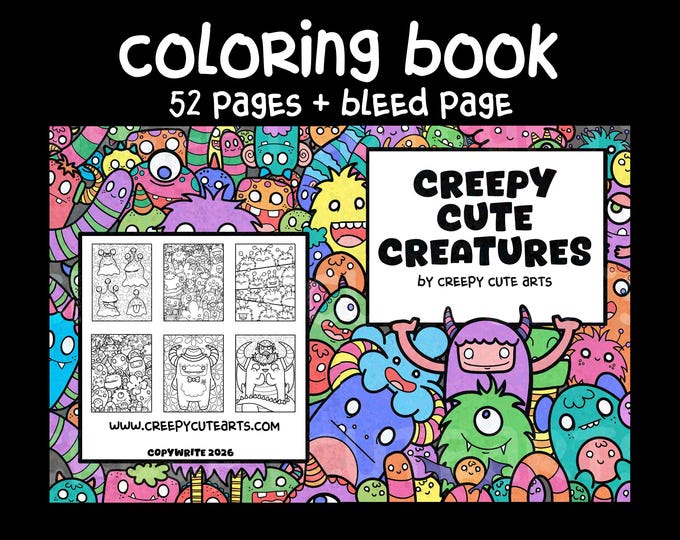 Creepy Creatures Coloring Book: 52 Pages with Bleed Page