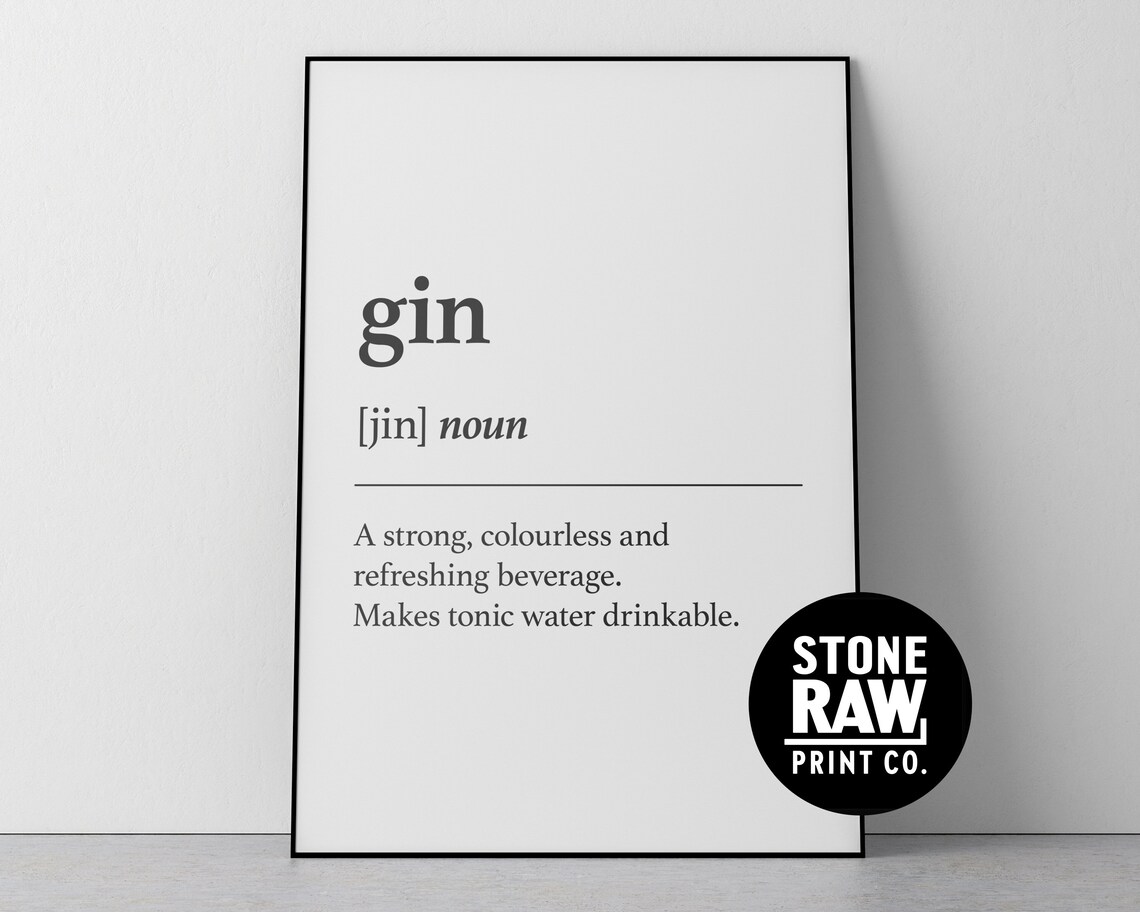 GIN Definition Poster Print Black Minimal Wall Art Print Etsy