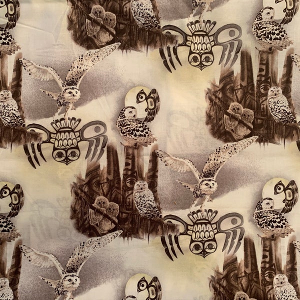 Indigenous cotton fabric, Owl native  owls spirit    Coleman   fabric 3 colors sold by the 1/2 yard