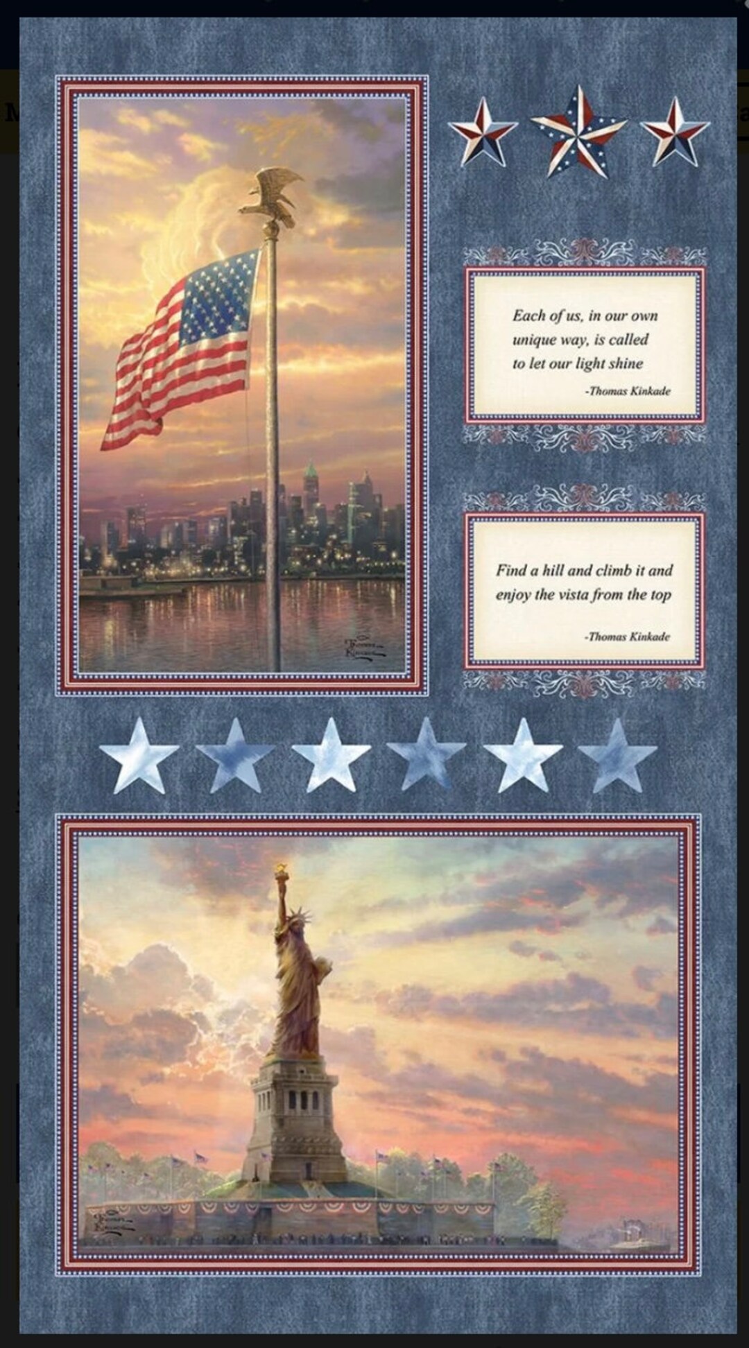 Thomas Kincade American Quilt Fabric Statue of Liberty Usa America
