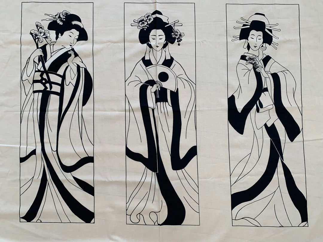 Japan Panel Fabric, Japan Kimono Geisha Cotton Panel Fabric, Japanese