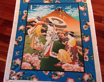 Mt. Fuji Fabric Panel CP 20452, Wall Hanging, Springs Creative Vintage , Large Asian Fabric Panel, Japan Japanese Japan Geisha Kimono Girl
