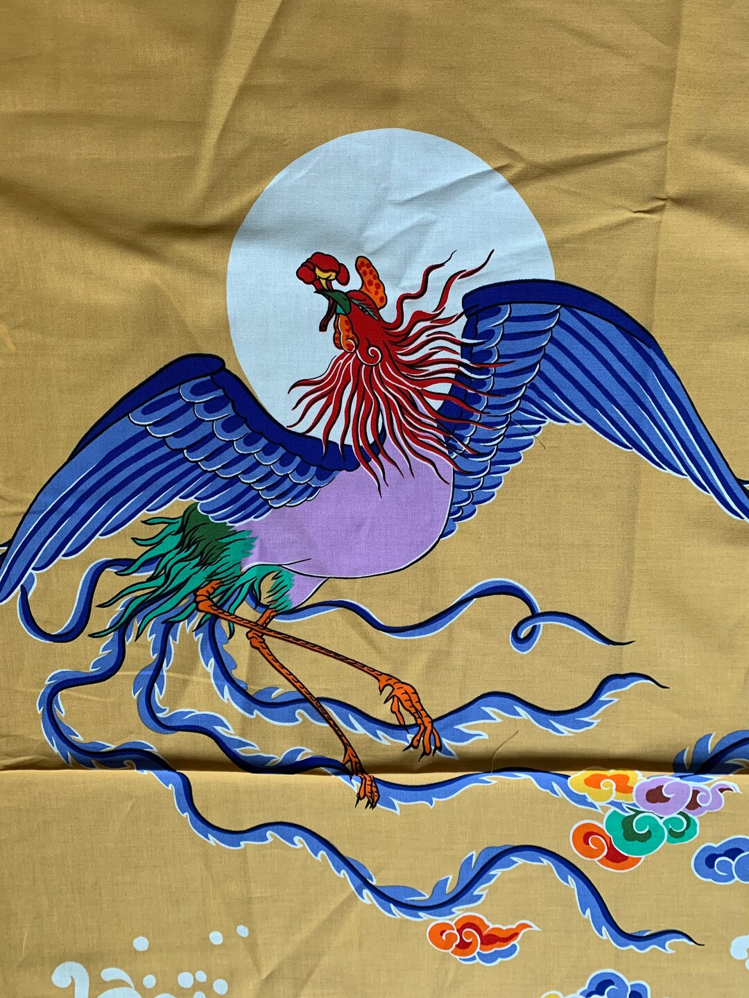 Japan Art Fabric Japanese Panel With Bird/ Dragon Looks Like Kimono