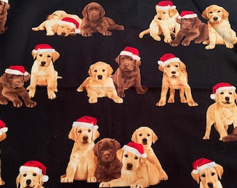 Christmas cotton dogs puppy golden retriever cute puppies X-mas pup Benartex by the yard